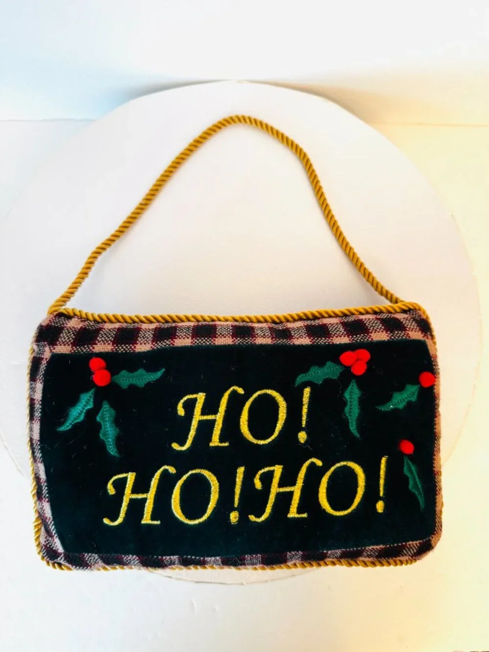 Vtg Velvet Christmas Pillow 10x6